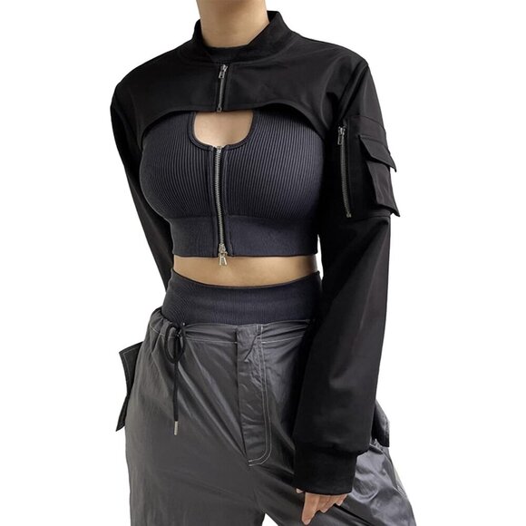 Reflective Rave Crop Top Long Sleeve Shrug for Women Nightclub Party - Picture 2 of 5